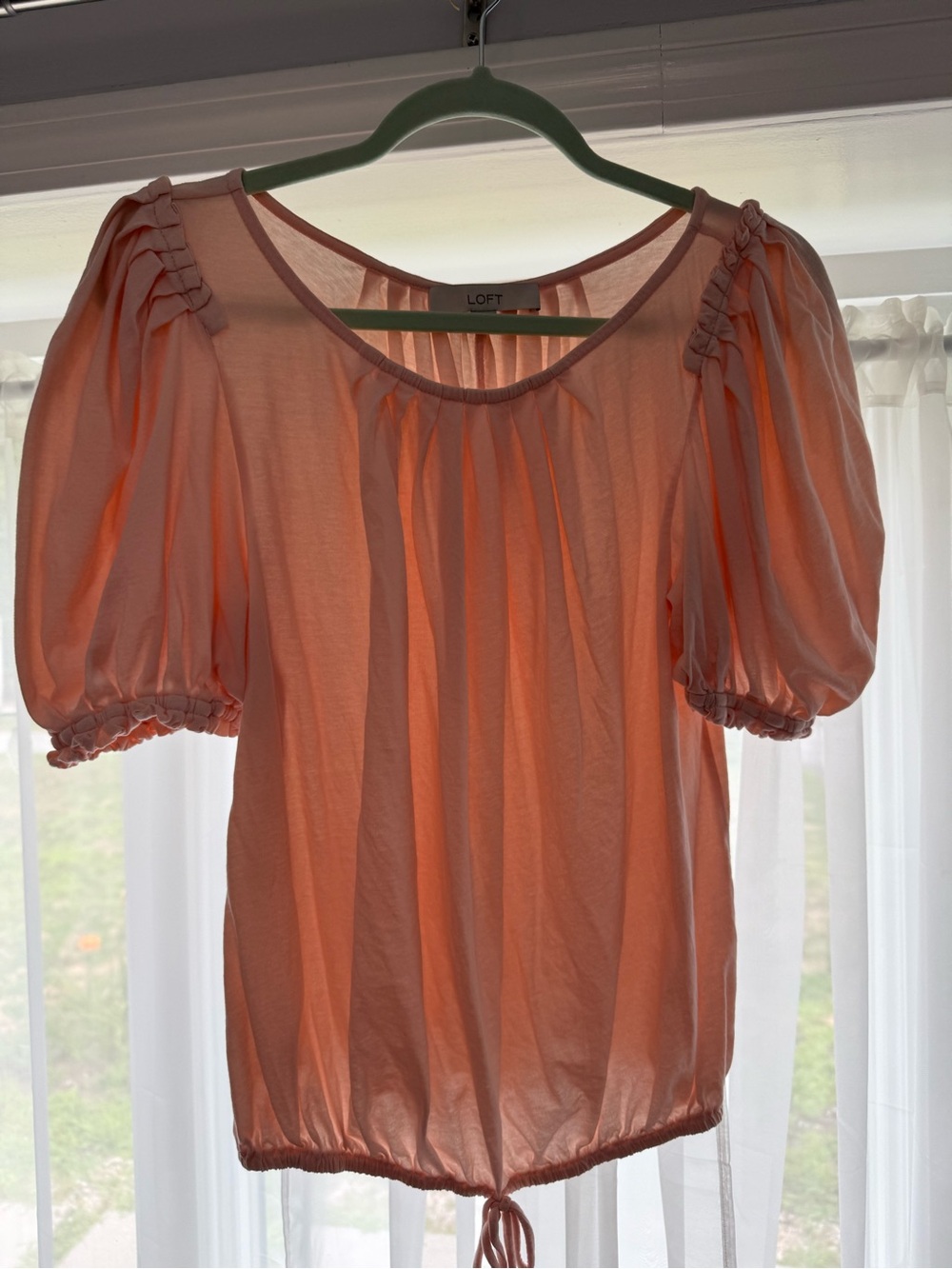 LOFT Coral Peach Puff-Sleeve Blouse